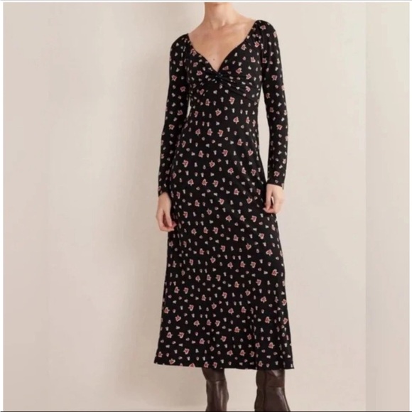 Boden Black & Red Floral Maxi Dress Jersey Fabric Nwt Size 8